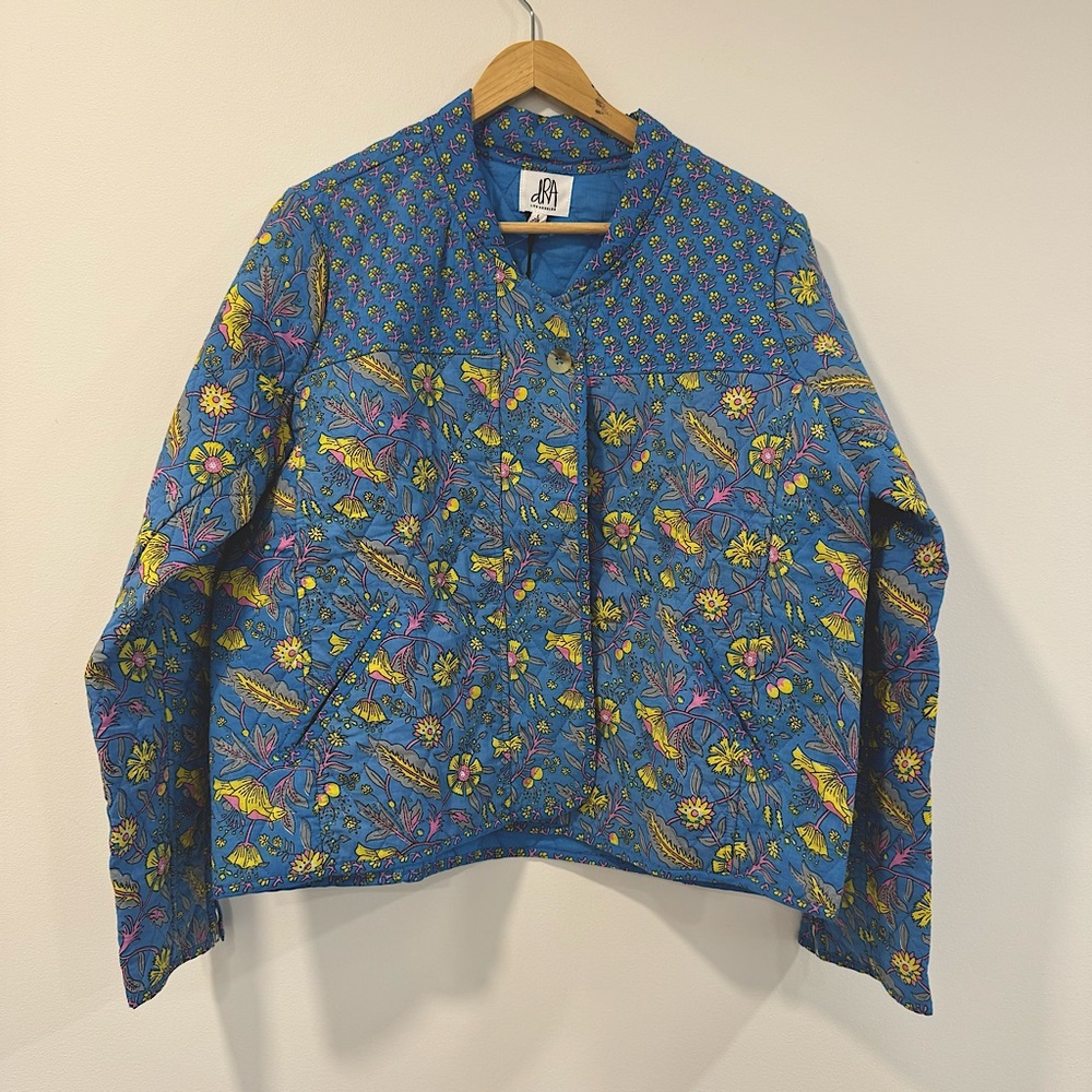 Anthropologie dRA Quilted Jacket blue/yellow floral size large